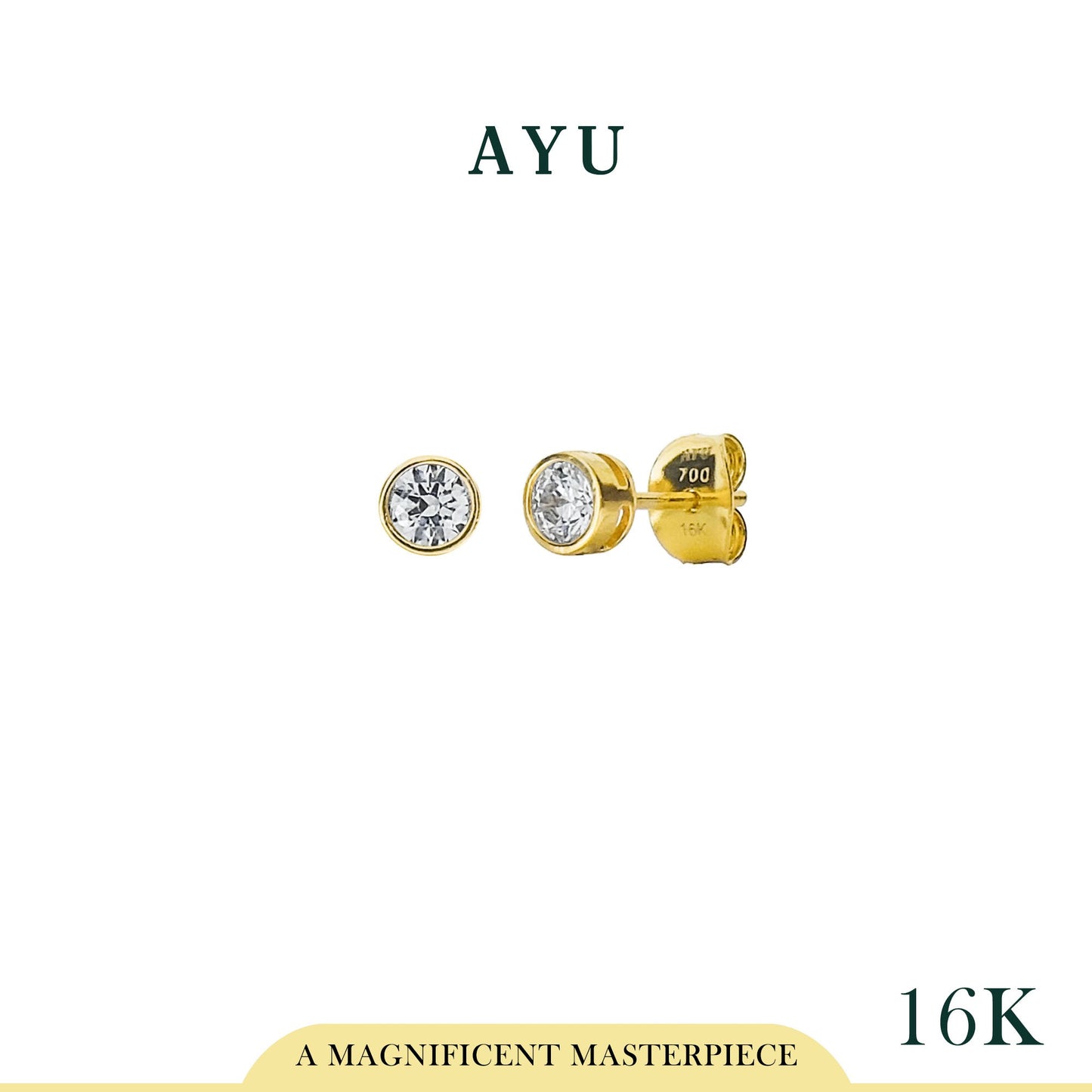 AYU Anting Emas Tindik - Bezel Studs 16k Yellow Gold