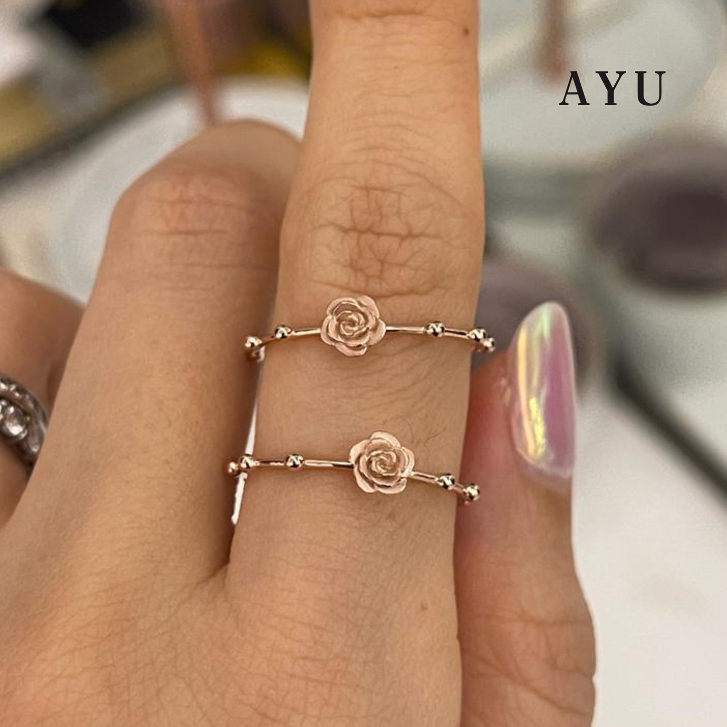 AYU Golden Rose With Spaced Pepper Ring 17K Rose Gold