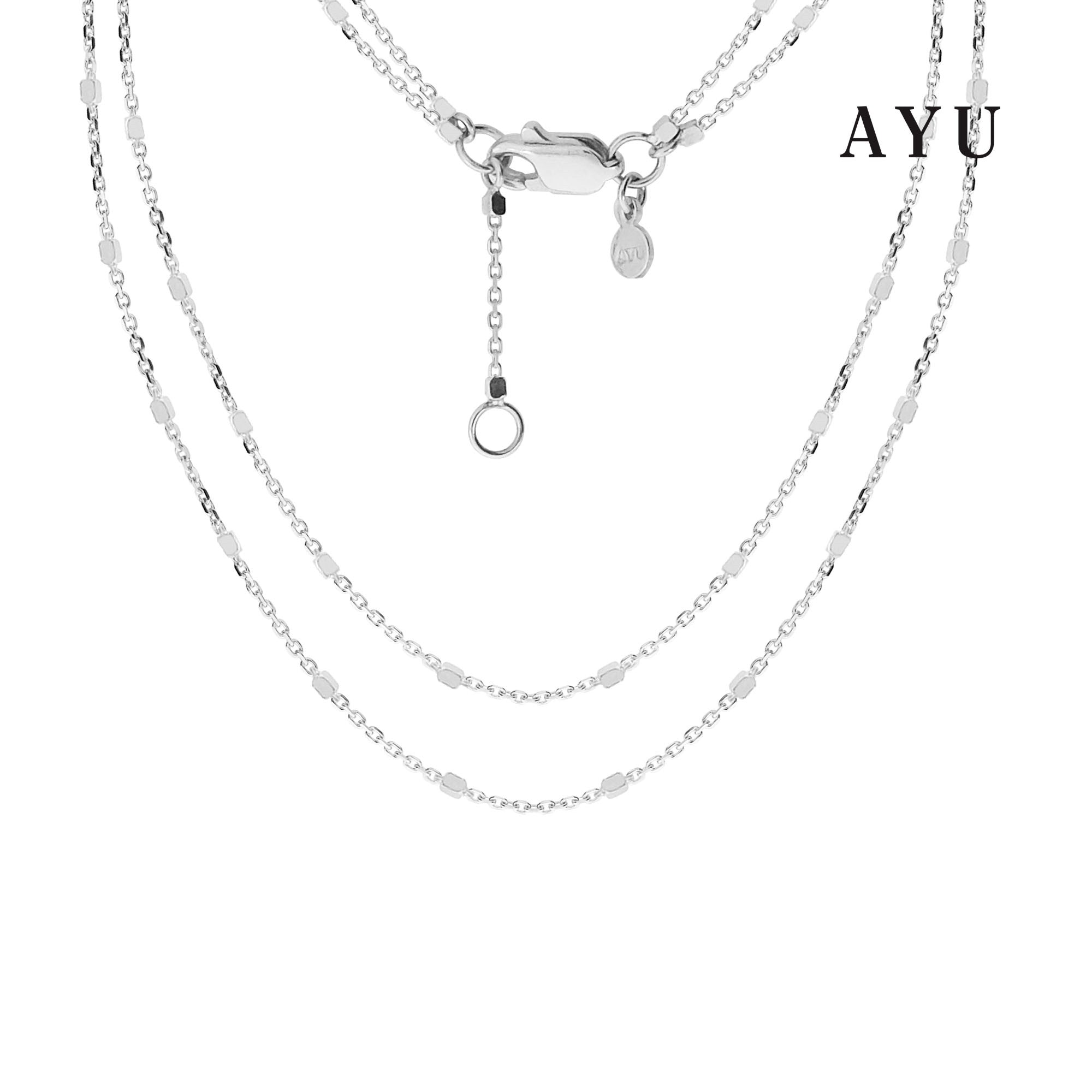 AYU Double Layer Bling Beads Chain Necklace 17k White Gold