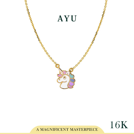 AYU BABY UNICORN WITH TRIXIE CHAIN NECKLACE 1 16K YELLOW GOLD