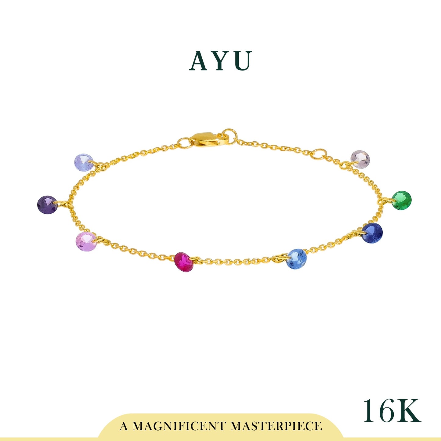 AYU 8 Candy Pop Chain Bracelet Rainbow 16k Yellow Gold