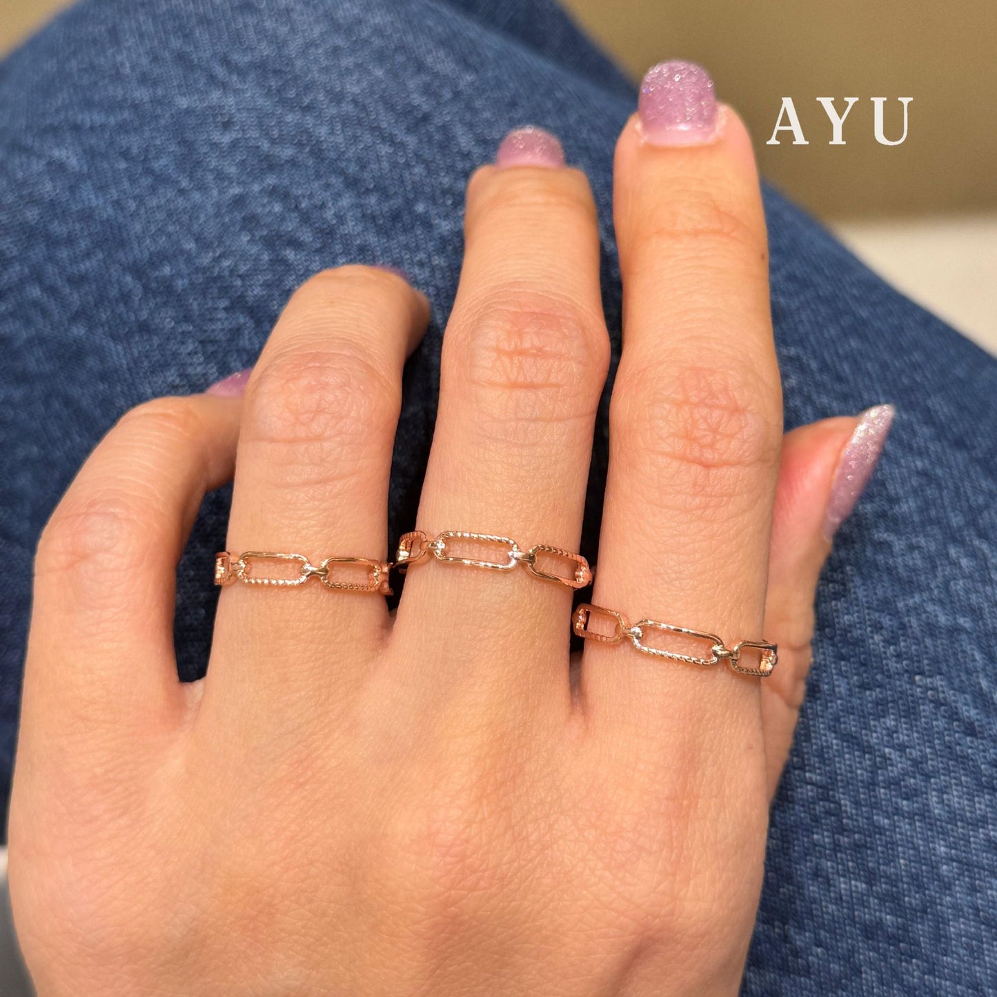 AYU Cincin Emas - Link Twist Stack 17K Rose Gold