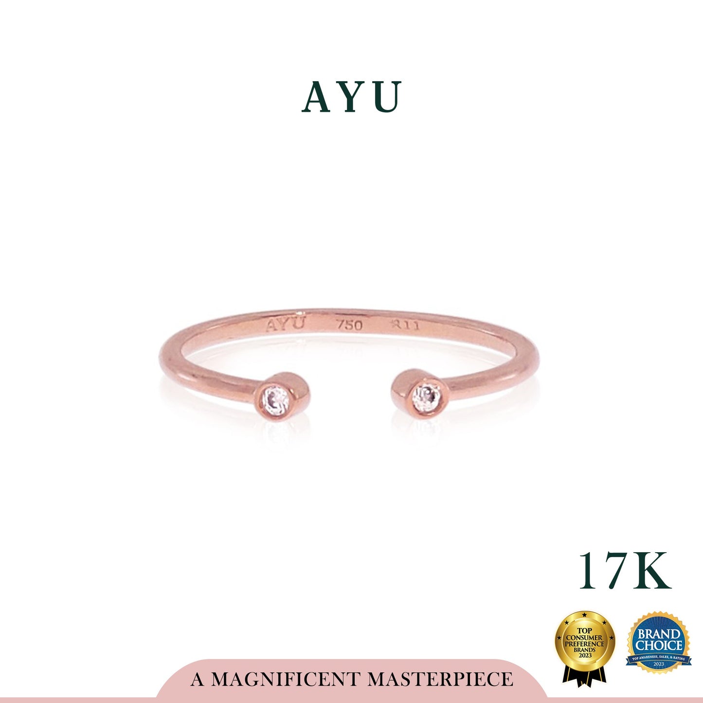 AYU Cincin Emas - Mini Bezel Open 17K Rose Gold