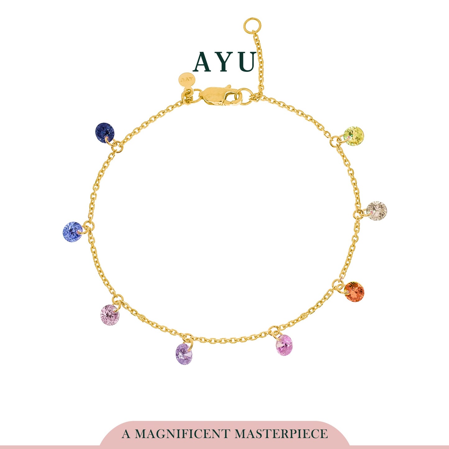 AYU Pastel Rainbow Candy Pop Chain Bracelet 16K Yellow Gold