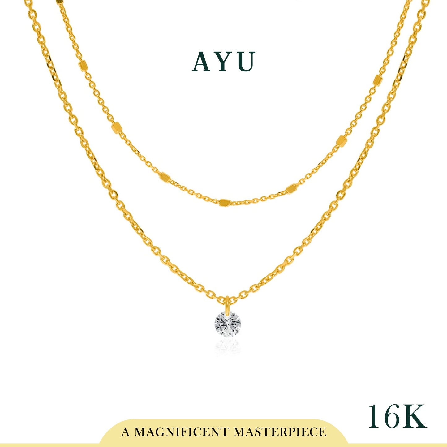 AYU CANDY POP DOUBLE CHAIN NECKLACE 16K YELLOW GOLD