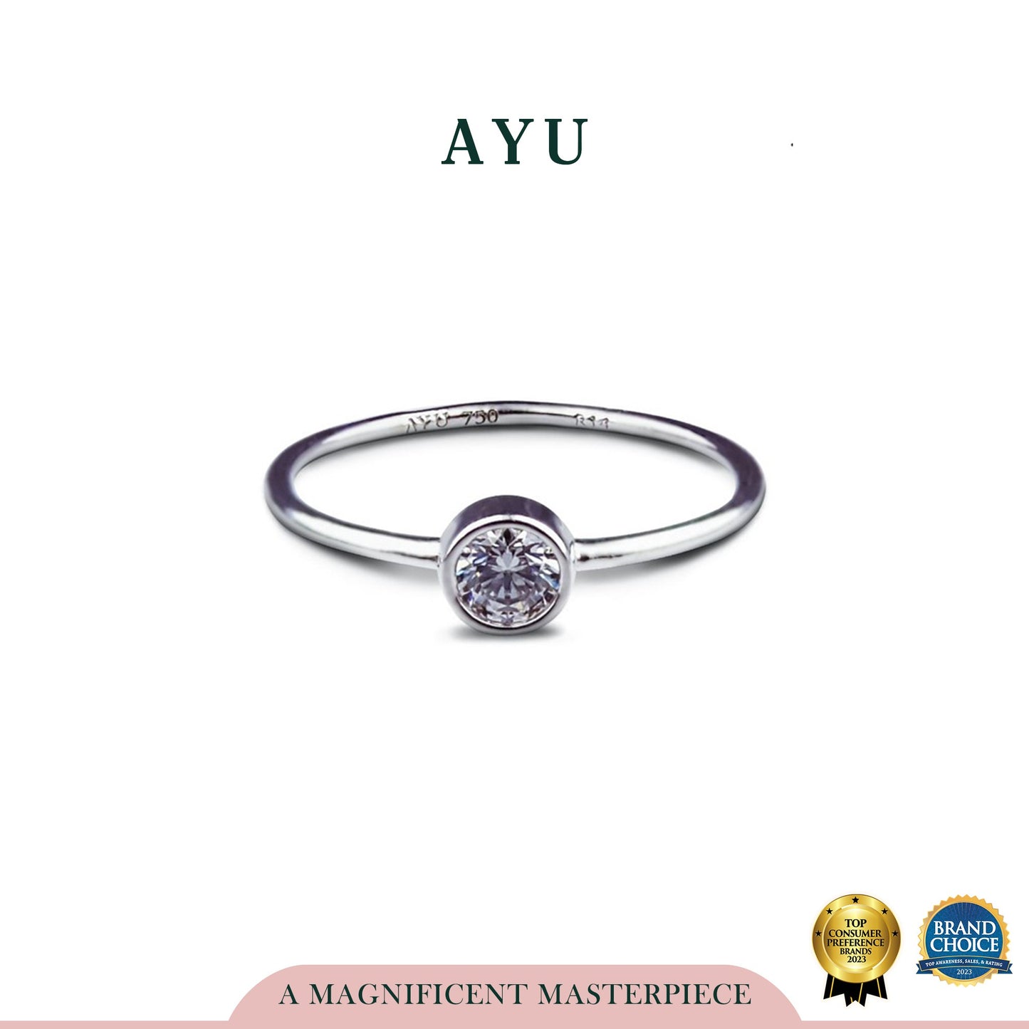 AYU Cincin Emas - Mini Bezel Solitaire 17K White Gold