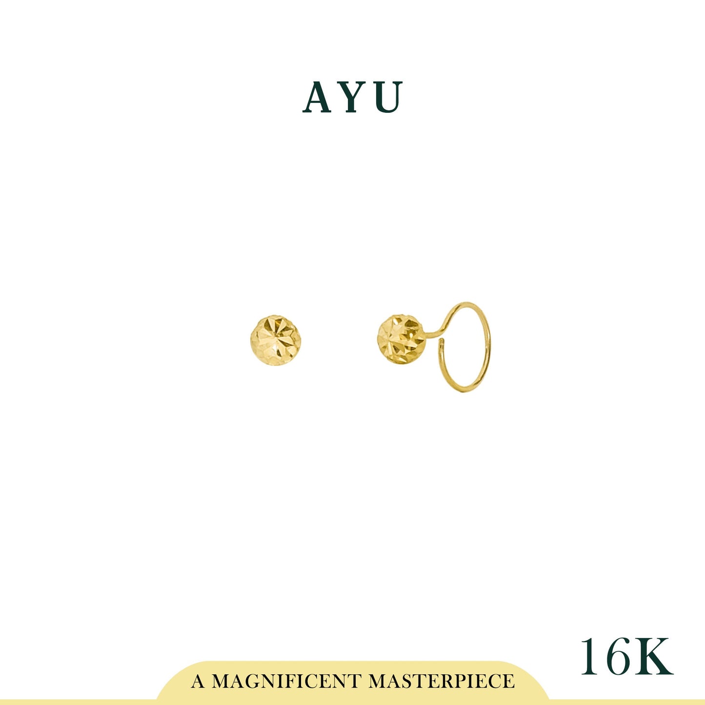 AYU Anting Emas Toge - Mini Bling Dome Round Loop 16k Yellow Gold