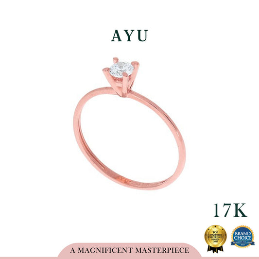 AYU Cincin Emas-V Prong Thin Ring Solitaire 17k Rose Gold