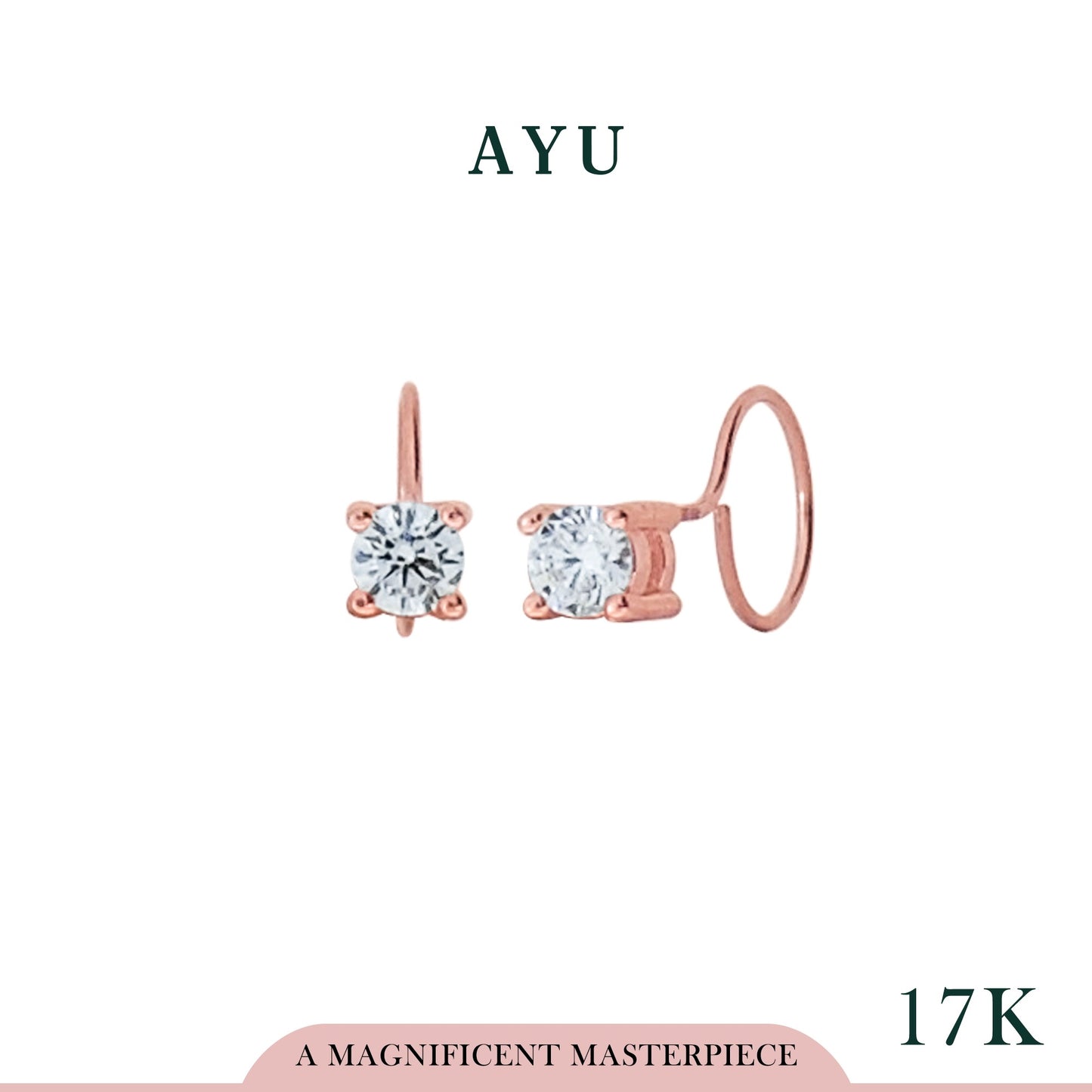 AYU Anting Emas Toge - Mini Solitaire Round Loop Earrings 17K Rose Gold