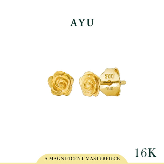 AYU Anting Emas Tindik - Golden Rose Studs 16K Yellow Gold