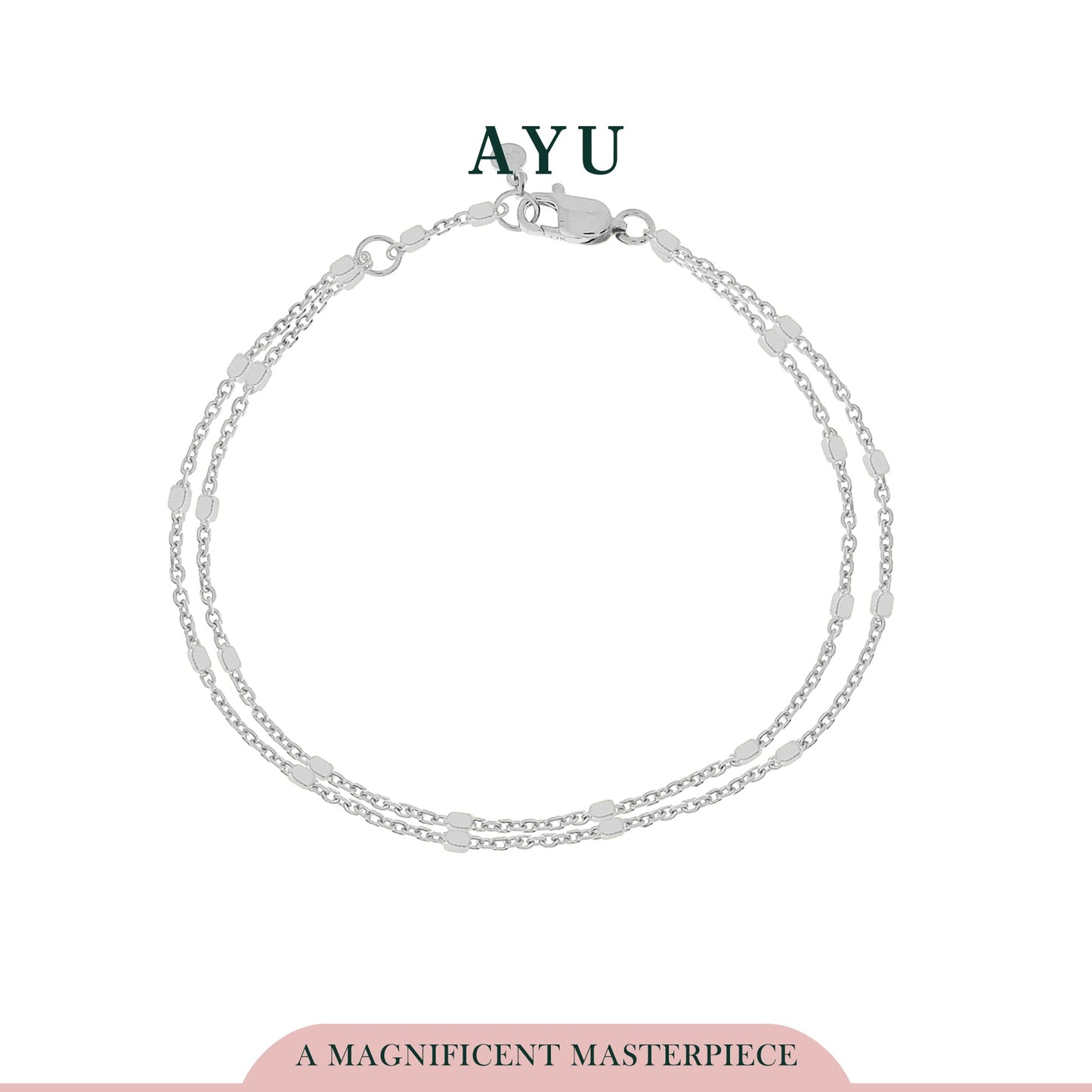 AYU DOUBLE LAYER BLING BEADS CHAIN BRACELET 17K WHITE GOLD