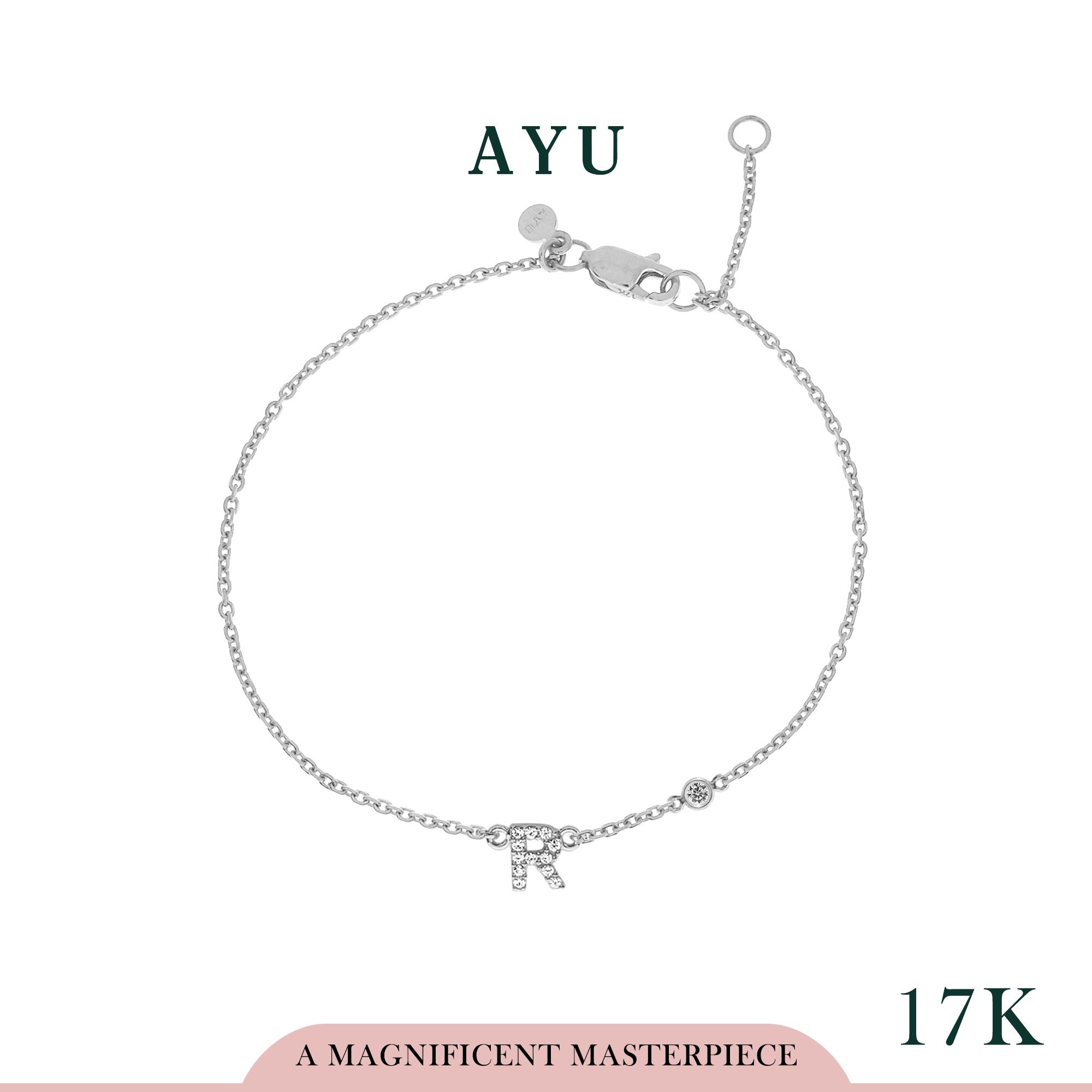 AYU Pave Initial With Bezel Chain Bracelet 17k White Gold