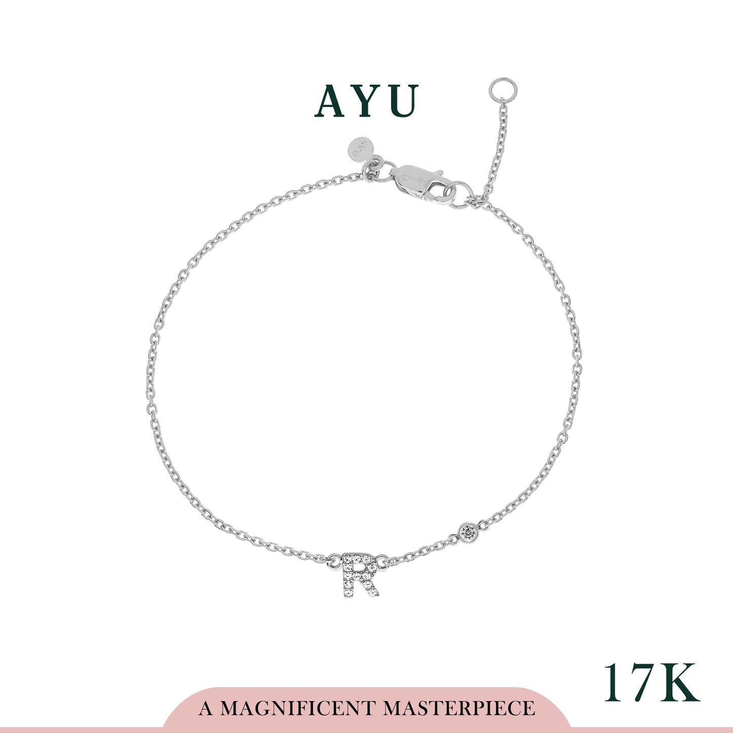 AYU Pave Initial With Bezel Chain Bracelet 17k White Gold