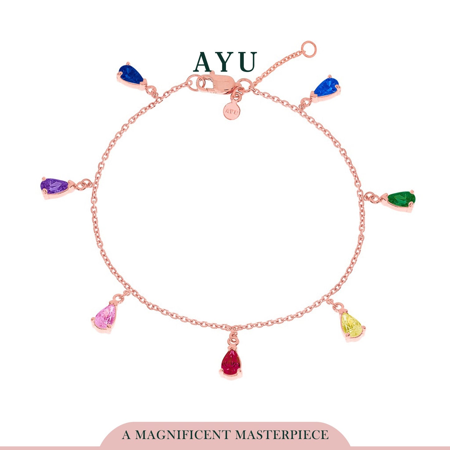 AYU 7 TEARDROP CHAIN BRACELET RAINBOW 17K ROSE GOLD