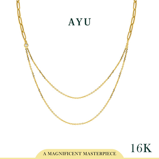 AYU double layer trixie paper clip combo with mini bezel necklace 16K