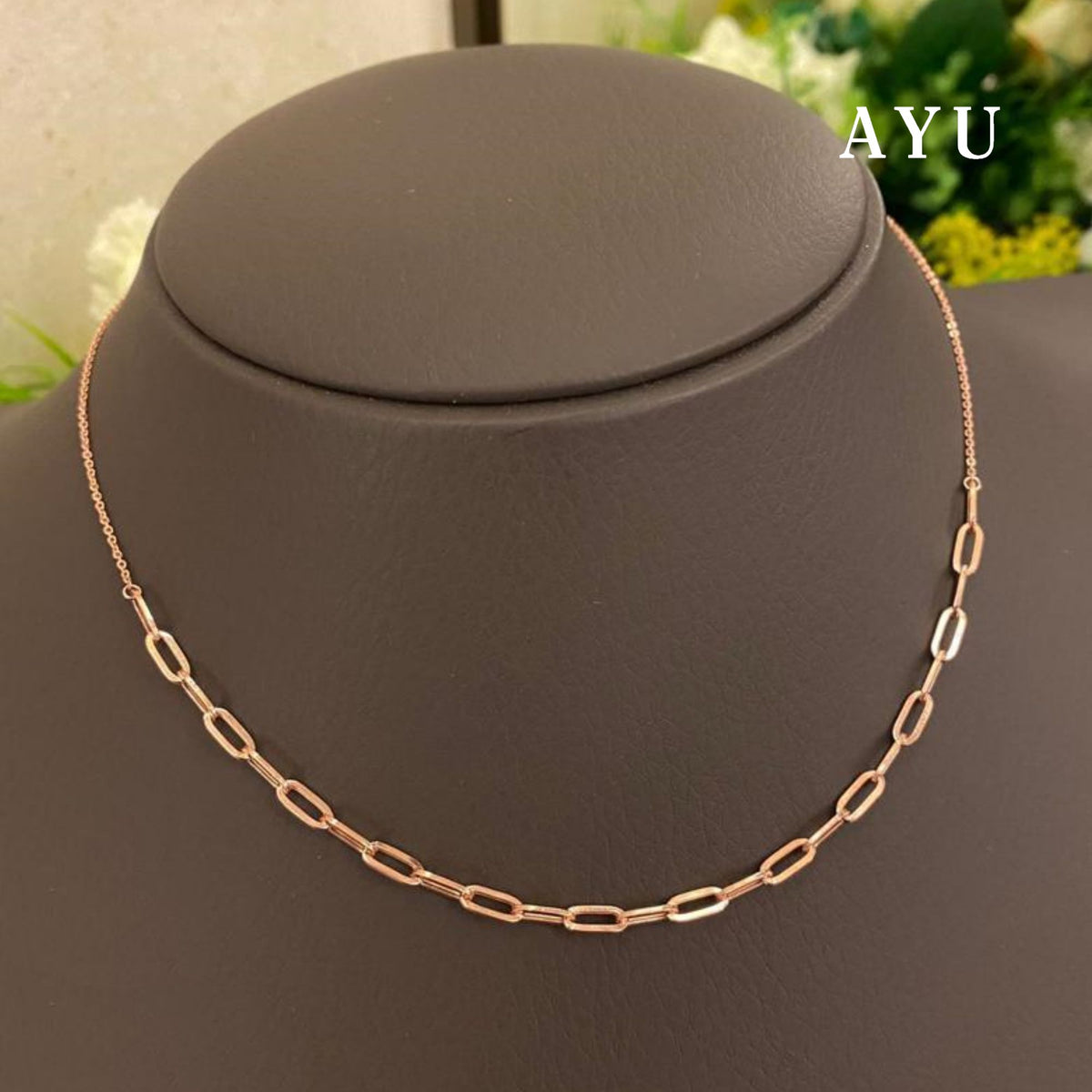 AYU Kalung Emas - Half And Half Paper Clip And Trixie Chain Necklace 17k Rose Gold