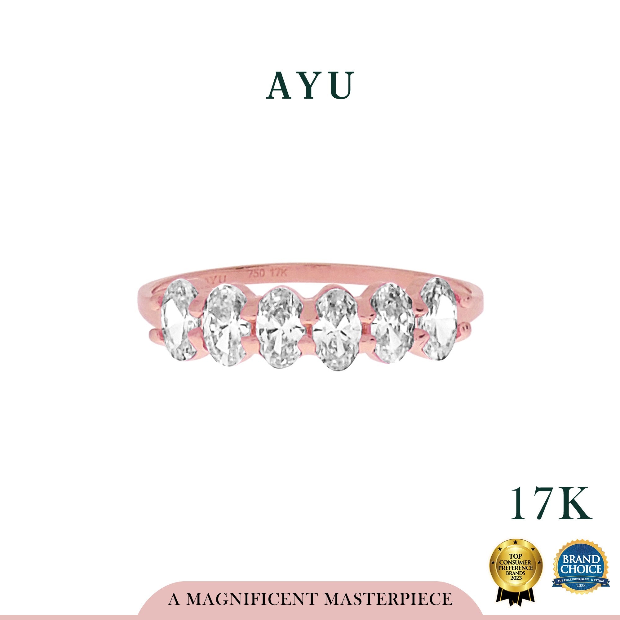 AYU Cincin Emas - Oval Half Band Eternity Ring 17K Rose Gold