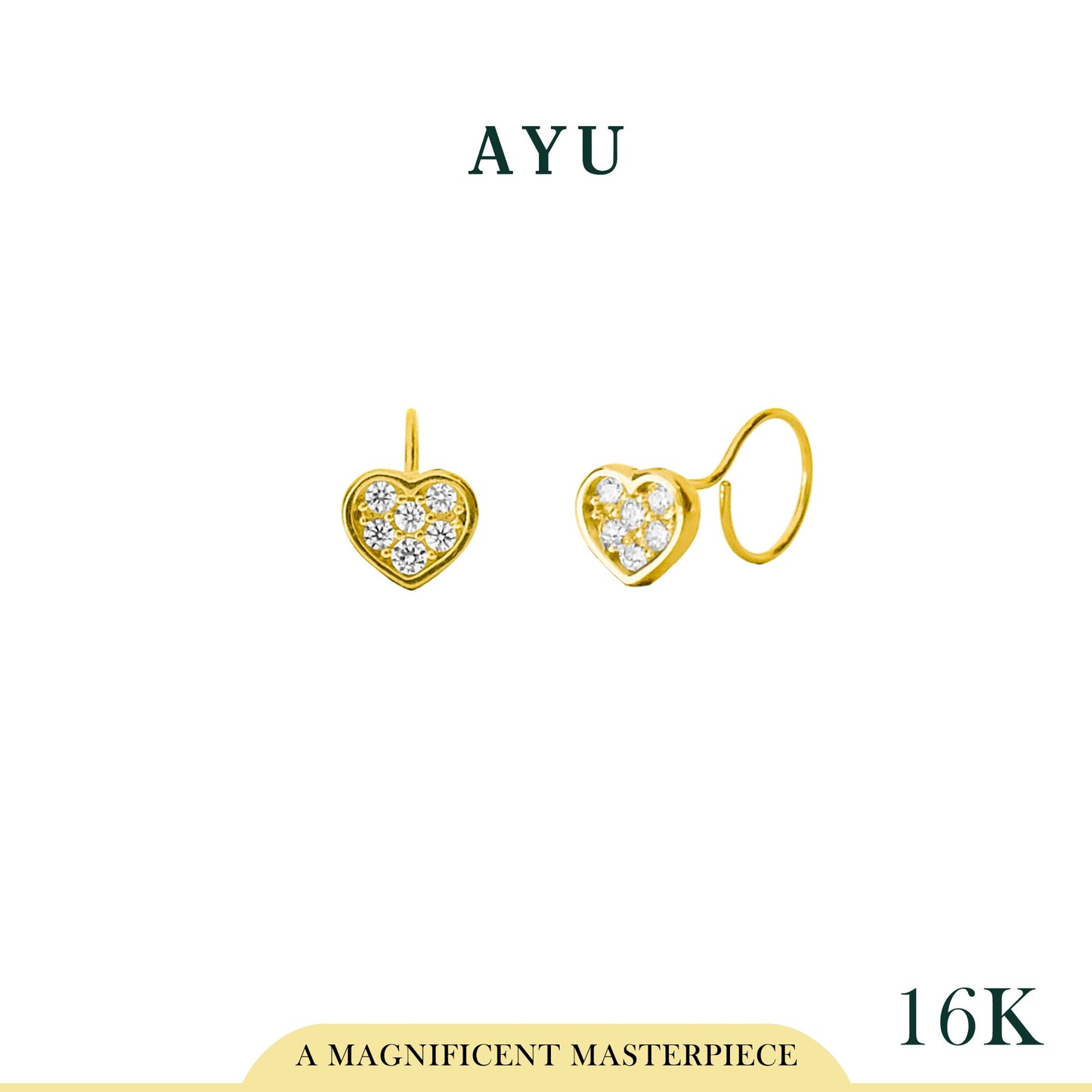 AYU Anting Emas Toge - Pave Heart Round Loop 16k Yellow Gold