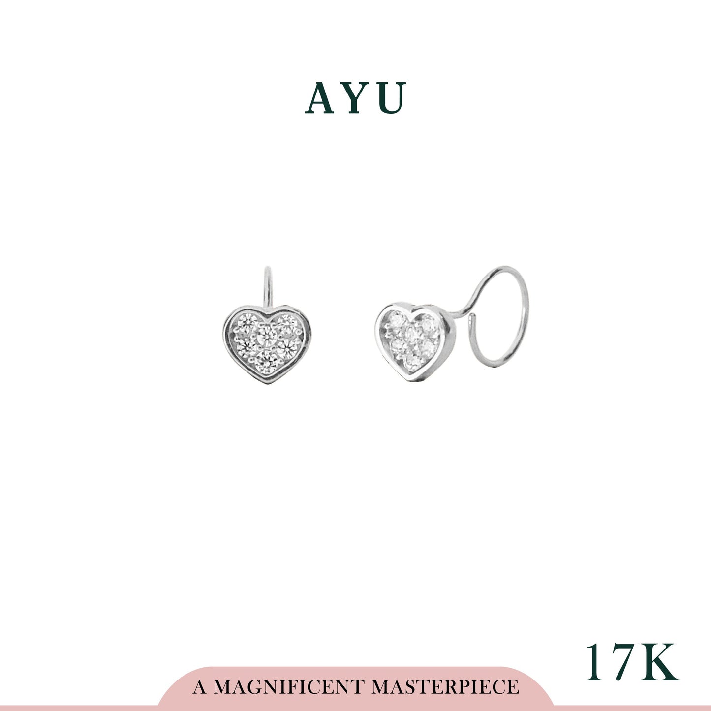 AYU Anting Emas Toge - Pave Heart Round Loop 17k White Gold