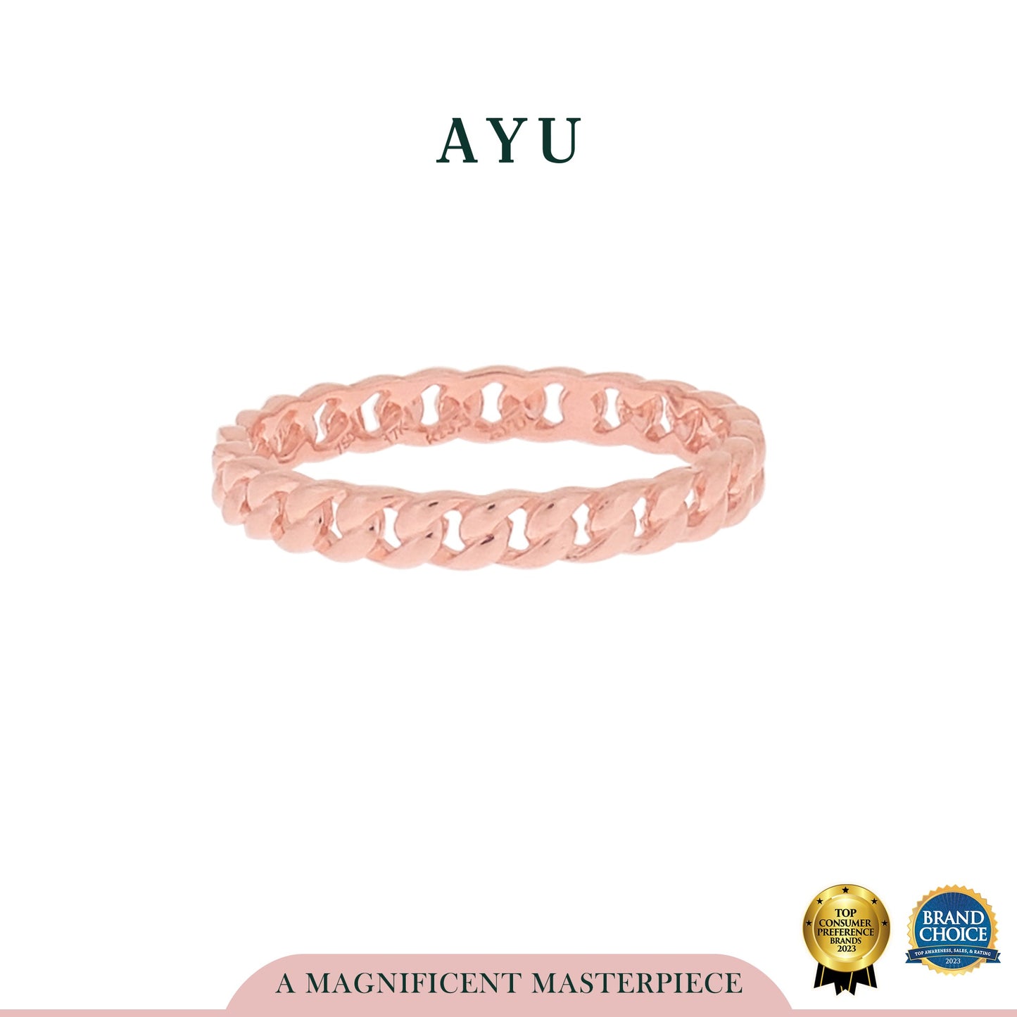 AYU Cincin Emas - Chain Stack 17K Rose Gold