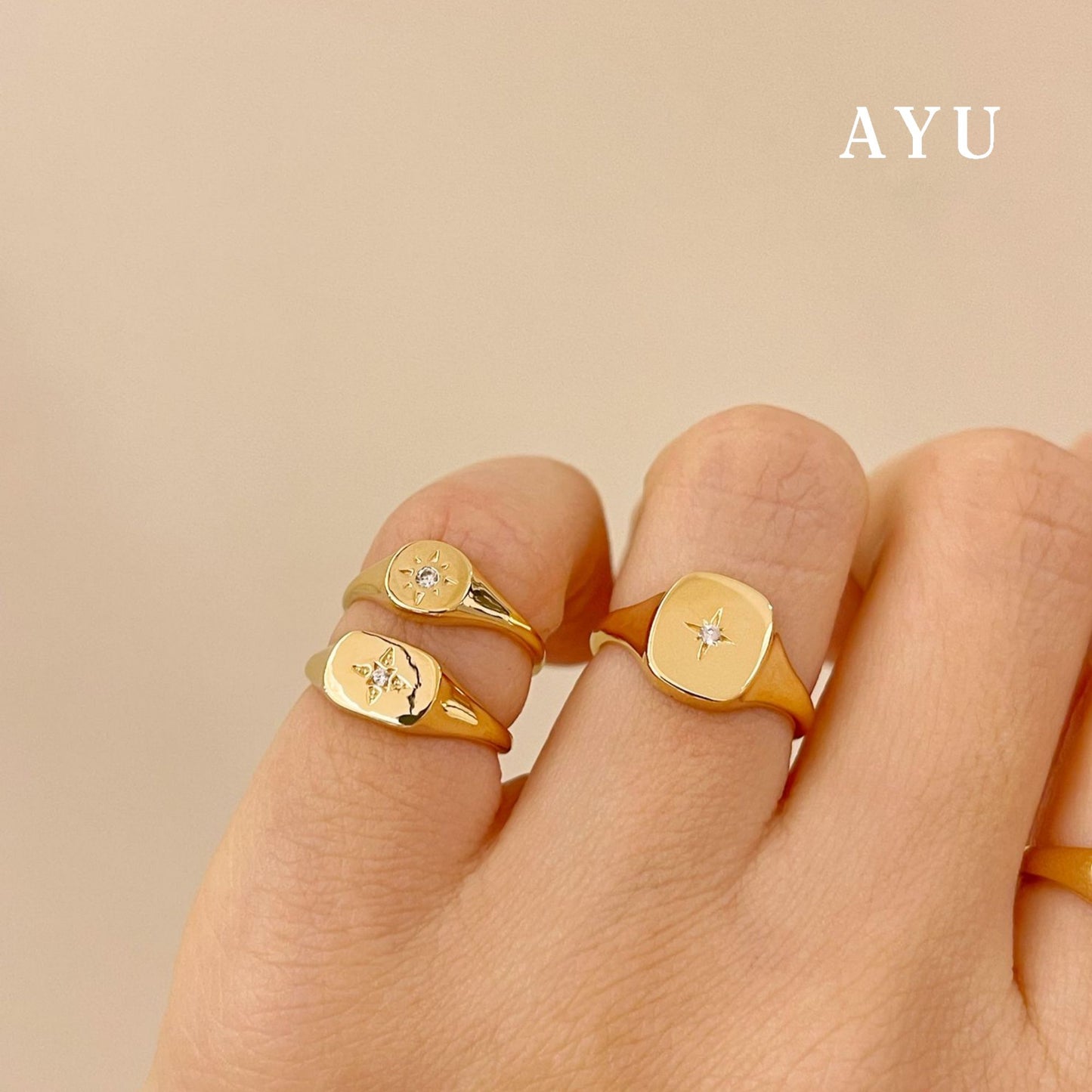 AYU Cincin Emas-Mini Star Cut Signet Ring 16k Yellow Gold