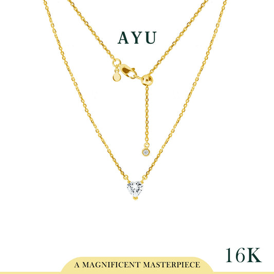 AYU HEART SOLITAIRE ON ADJUSTABLE CHAIN 16K YELLOW GOLD