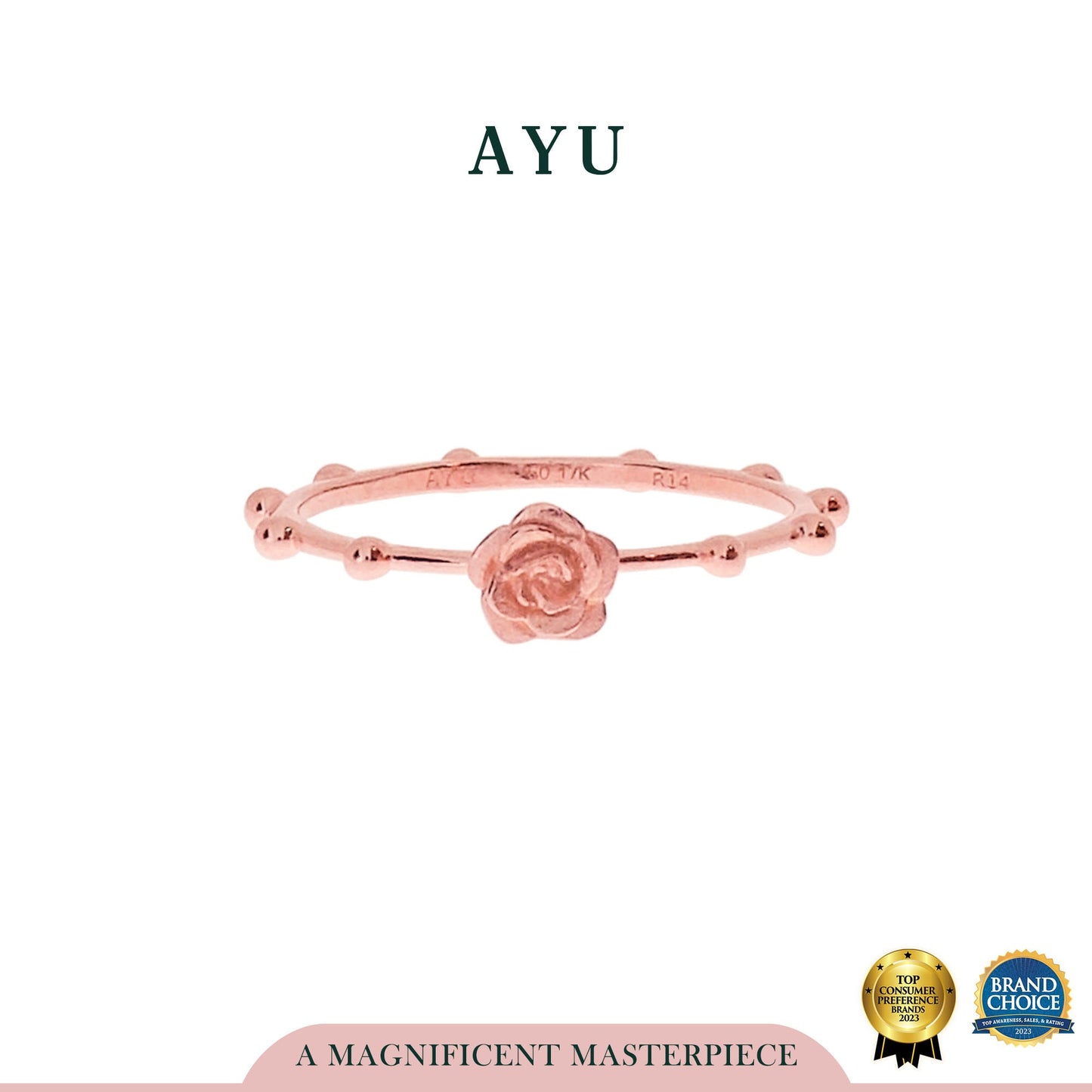 AYU Golden Rose With Spaced Pepper Ring 17K Rose Gold