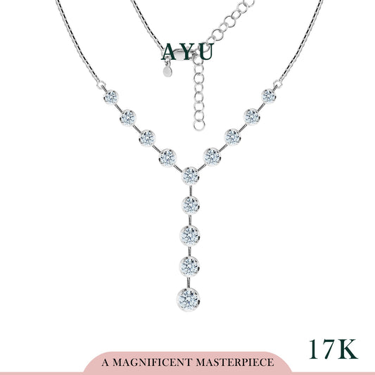 AYU Kalung Emas - Cupcake Setting Solitaire Lariat Box Chain Necklace 17K White Gold