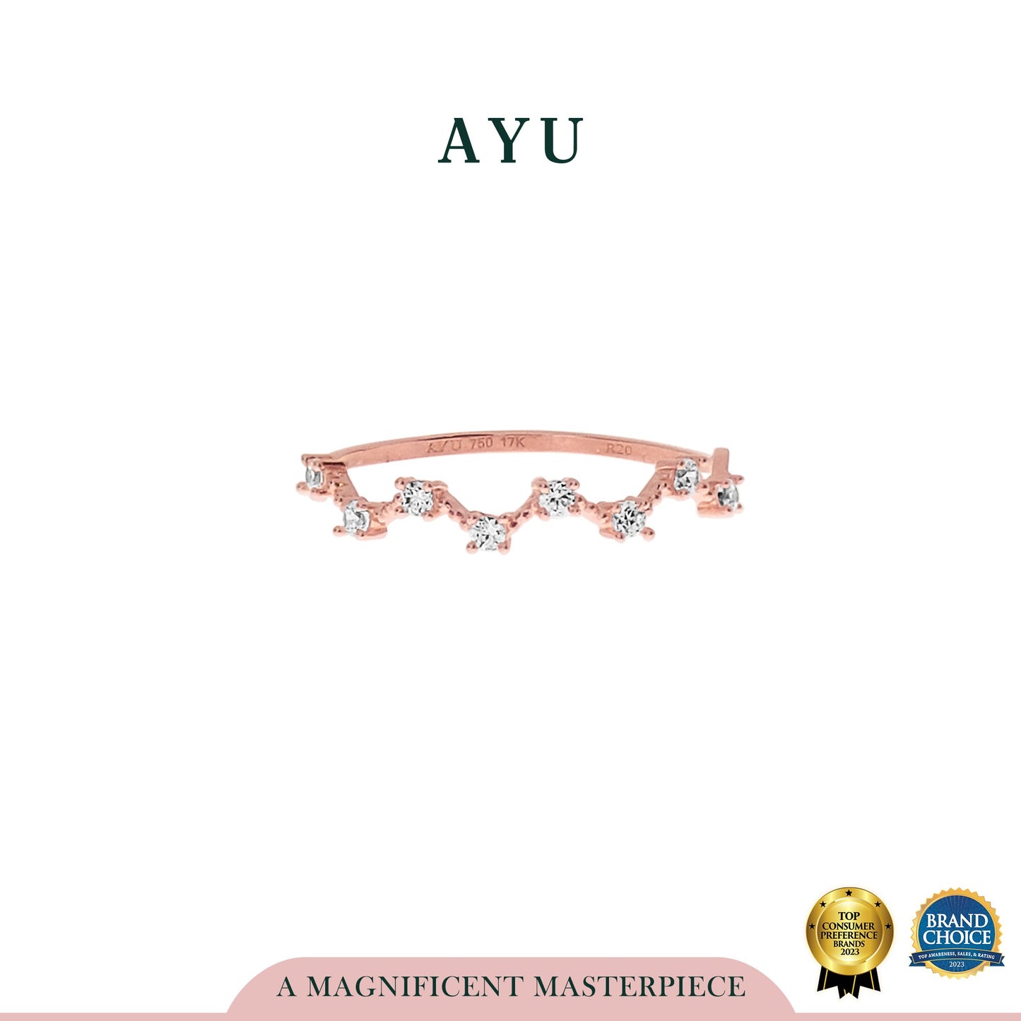 AYU Cincin Emas - Zigzag Constellation Stack 17k Rose Gold