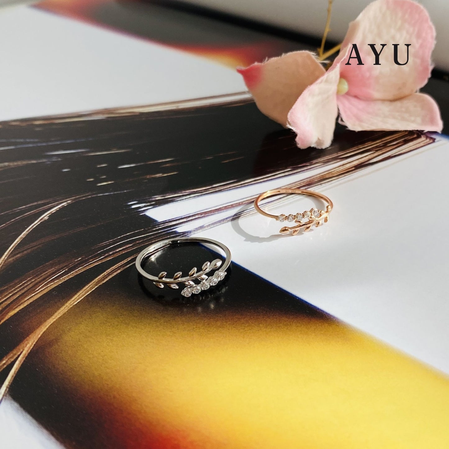 AYU Angel Vine And Single Prong Wrap Ring 17k Rose Gold
