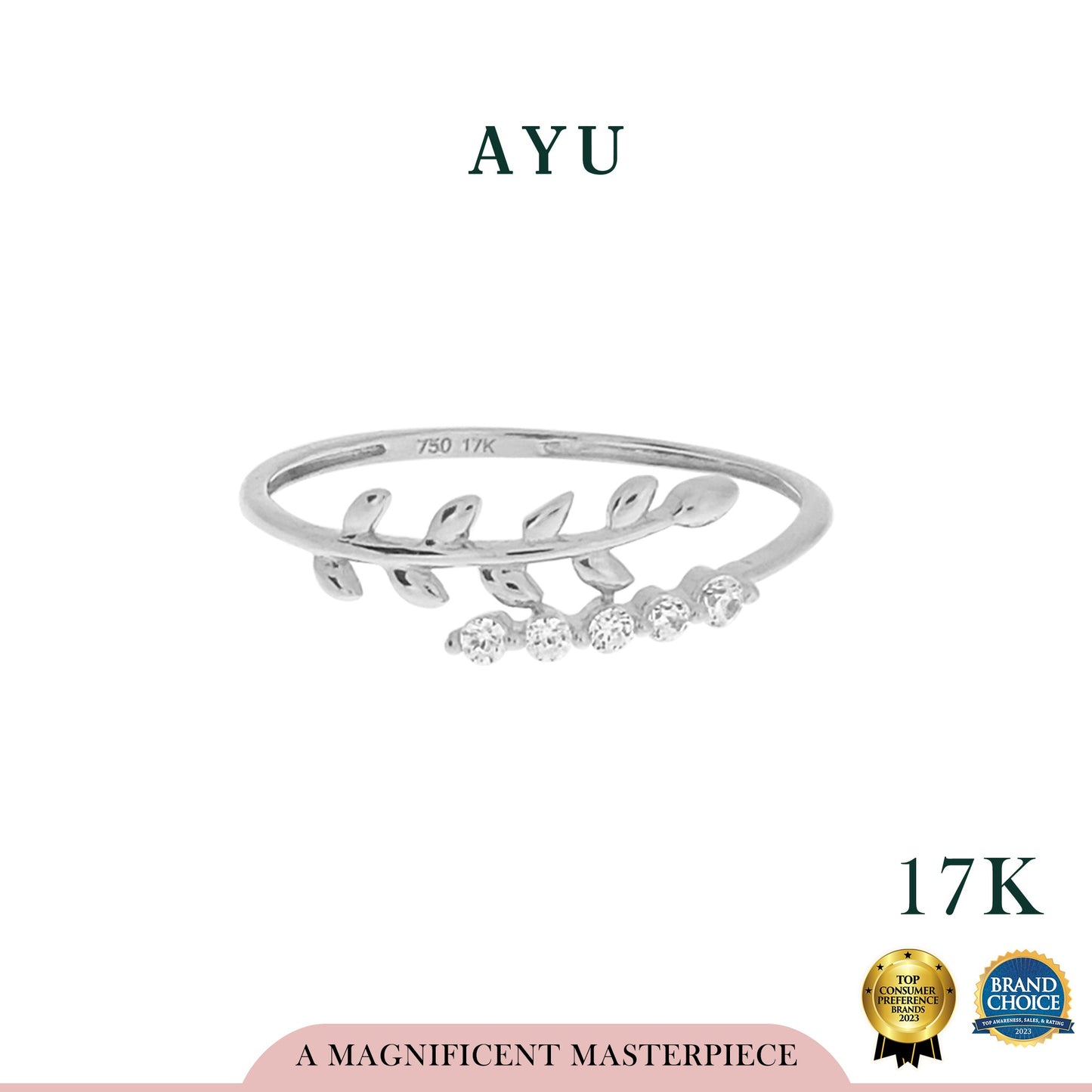 AYU Angel Vine And Single Prong Wrap Ring 17K White Gold