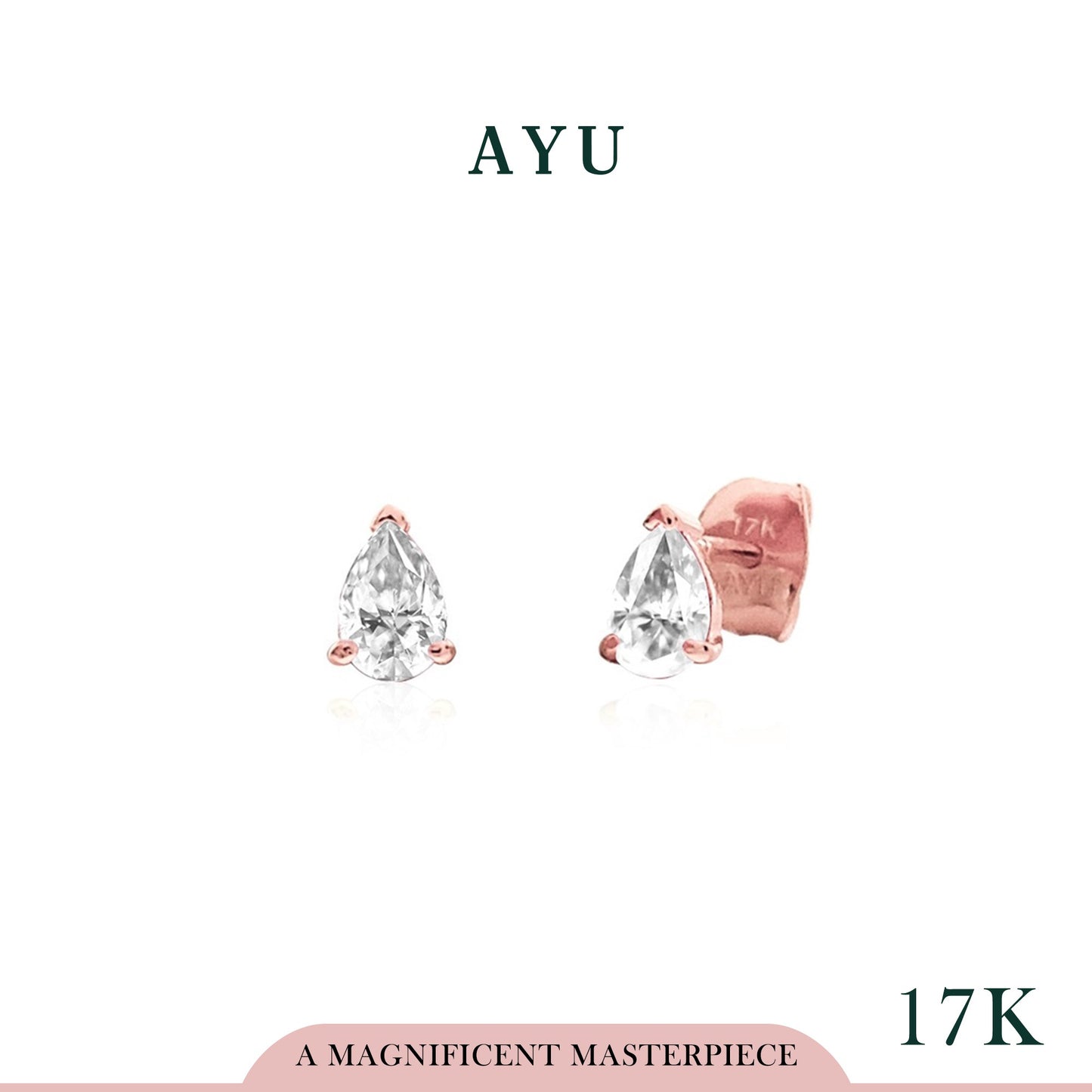 AYU Anting Emas - Teardrop Studs 17K Rose Gold