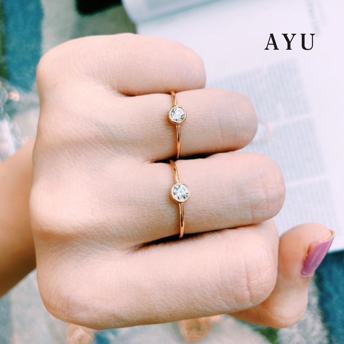 AYU Cincin Emas - Mini Bezel Solitaire 17K Rose Gold