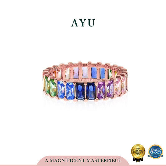 AYU Cincin Emas - Baguette Eternity Ring Rainbow 17k Rose Gold