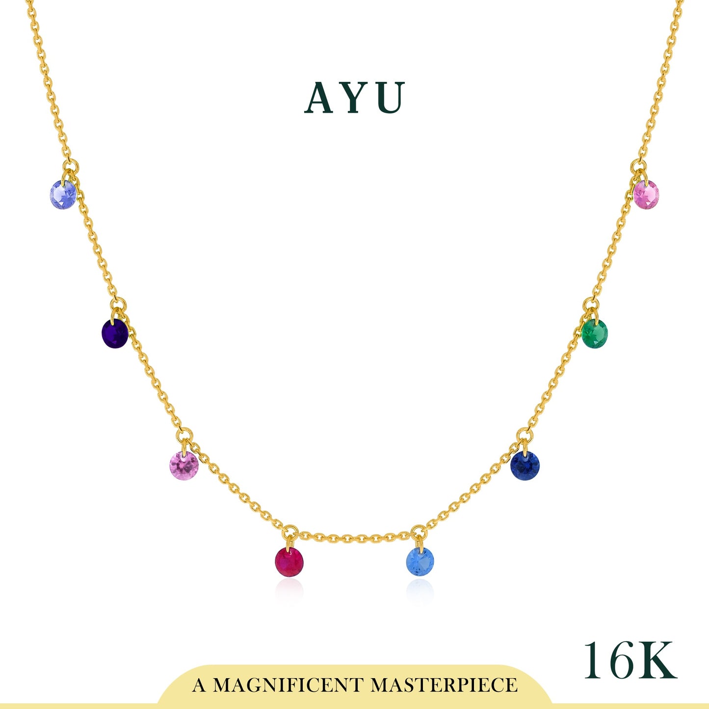 AYU 8 Candy Pop Chain Necklace Rainbow 16k Yellow Gold