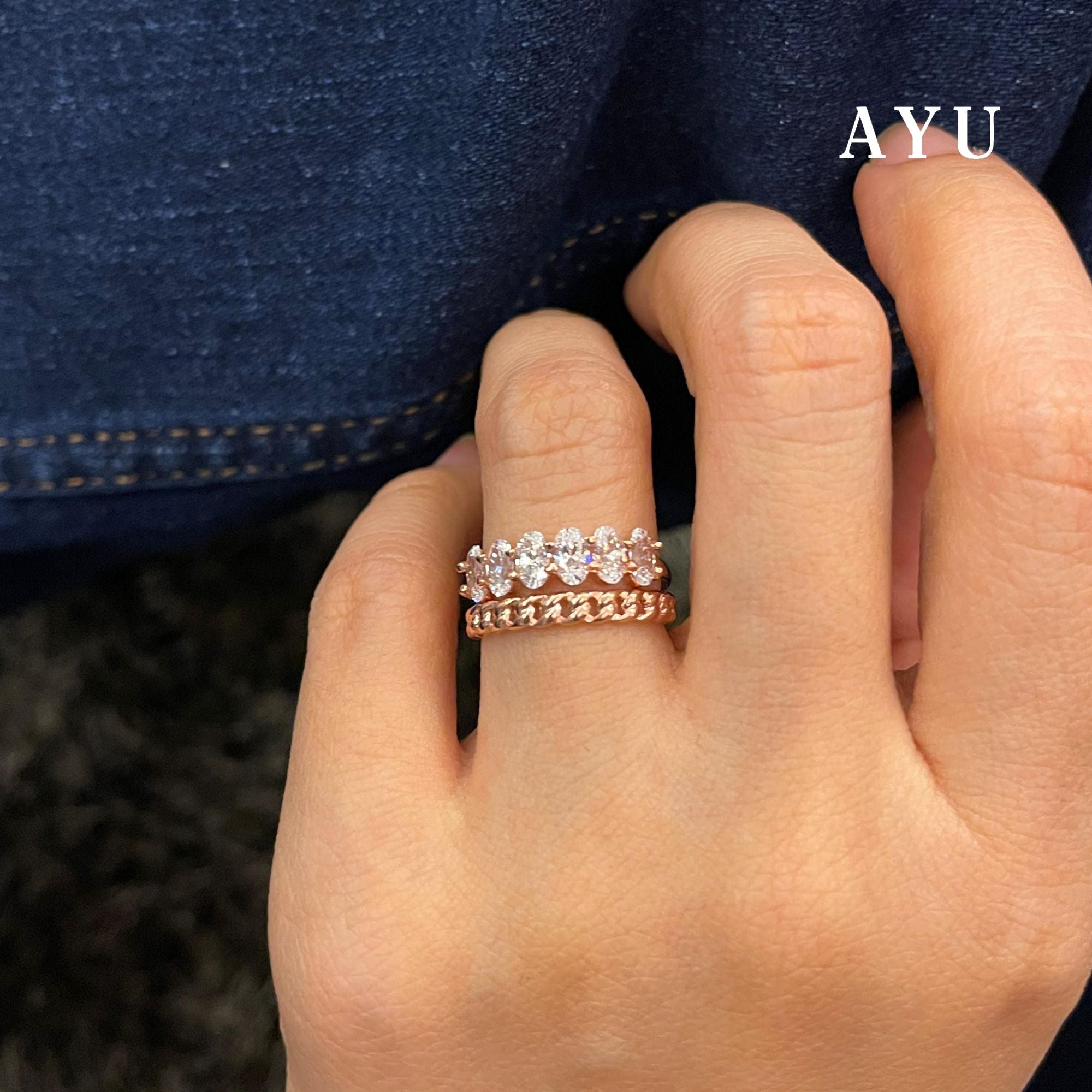 AYU Cincin Emas - Oval Half Band Eternity Ring 17K Rose Gold